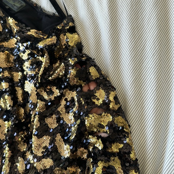 Leopard sequin shift mini dress. Lurker Label by Matix. - Picture 3 of 6